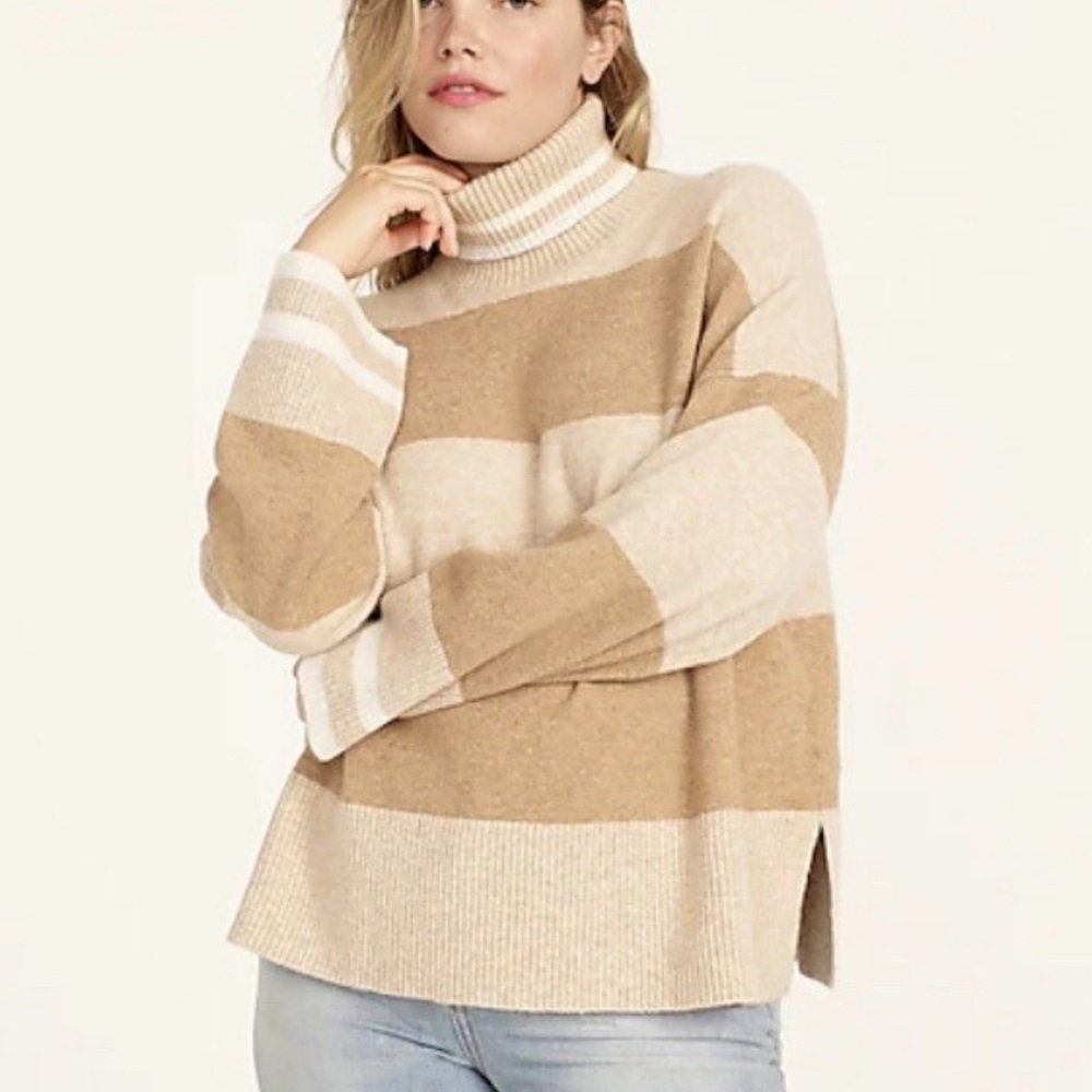 J. Crew Striped Turtleneck Sweater Supersoft Merino Wool Alpaca‎ Blend Size M